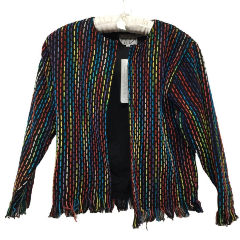 Silver Stream Black & Colorful Stitched Cotton Fringe Dopamine Blazer S